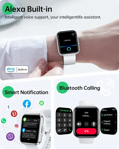 Miniatura 2 de WMK Relojes inteligentes para mujeres y hombres (Android/iPhone), reloj inteligente Alexa HD de 1.83 pulgadas con llamadas Bluetooth, Blanco