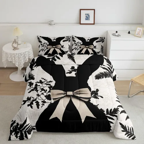 Miniatura 12 de Feelyou Juego de ropa de cama de conejo para niños, tamaño individual, juego de edredón de conejo para niñas y mujeres, edredón de plumón verde