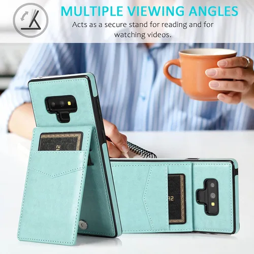 Miniatura 5 de Funda tipo cartera de piel verde para Samsung Galaxy Note 9 con protector de vidrio templado, tarjetero y función atril