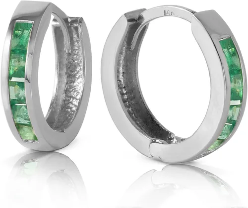 Miniatura 3 de Galaxy Gold GG Pendientes de aro de oro blanco de 14 quilates con esmeraldas naturales