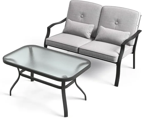 Miniatura 7 de Tangkula Juego de muebles de patio de 2 piezas, juego de sillas de sofá biplaza para exteriores con cojines de respaldo de asiento y almohadas