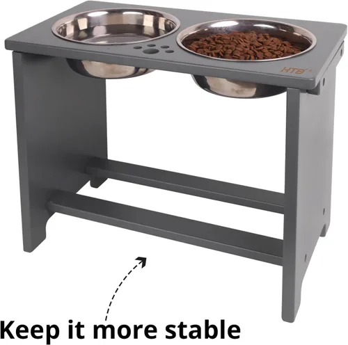 Miniatura 4 de HTB Cuencos Elevados para Perros, Soporte de Cuenco Elevado para Perros con 2 Cuencos de Acero Inoxidable, Cuencos Elevados para Perros