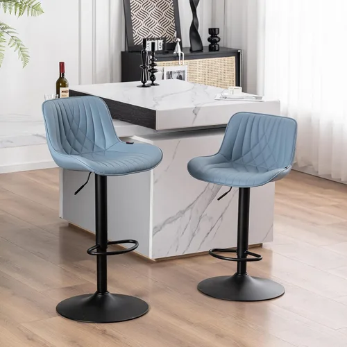 Miniatura 16 de YOUTASTE Juego de 2 taburetes de bar de piel sintética, todos los taburetes de bar tapizados de color verde oscuro con respaldo, silla giratoria