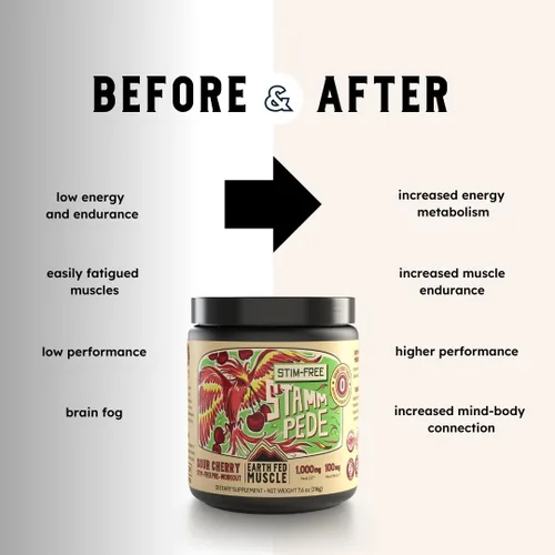 Miniatura 3 de Earth Fed Muscle Stampede sin estimulantes antes del entrenamiento, cereza agria, estimulante y sin cafeína, aumenta la energía, la resistencia