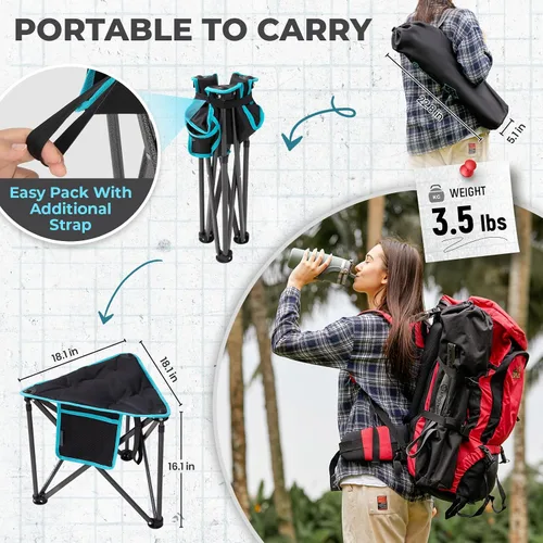 Miniatura 2 de FUNDANGO Taburete trípode plegable, silla de pesca portátil ligera con asiento acolchado grueso, 440 libras, sillas de campamento al aire libre