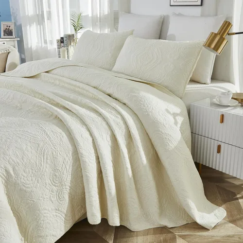 Miniatura 18 de Brandream Juego de Ropa de Cama Acolchado con Medallón de Lujo Tamaño King de Algodón Estilo Granja Juego de Edredón Tamaño Queen Colcha Matelassé