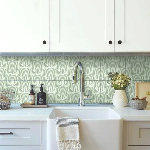 Miniatura 2 de Adhesivos de vinilo para azulejos de pared autoadhesivos, calcomanías impermeables para decoración de cocina, baño, línea ondulada de abulón, 6 x 6