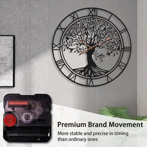Miniatura 6 de Dankeit Reloj de pared con diseño de árbol de la vida, reloj de pared de metal negro de 24 pulgadas con árbol familiar de gran tamaño para sala