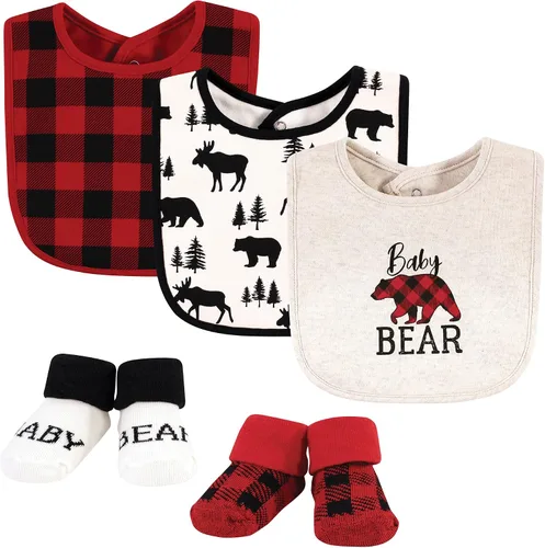 Miniatura 203 de Hudson Baby Conjunto de babero y calcetines unisex de algodón para bebé