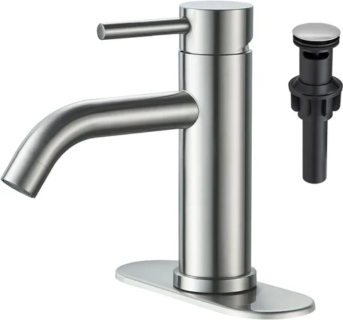 GENBONS Grifos de Baño, Grifo de Fregadero de Baño de Un Solo Agujero Níquel Cepillado, Grifo Moderno de Fregadero de Tocador de Una Sola Manija, 1