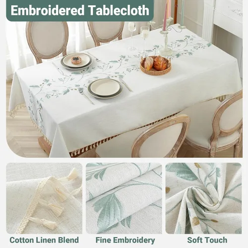 Miniatura 3 de Laolitou - Mantel de lino de algodón impermeable para mesa de comedor, rústico, estilo de granja, mantel rectangular para cocina, mesa auxiliar