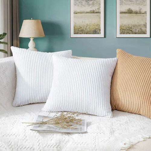 Miniatura 46 de Artscope Fundas de Almohada de Pana a Rayas Acogedoras Súper Suaves Decorativas Cuadradas Fundas de Cojín para Sofá Sillón Dormitorio Decoración