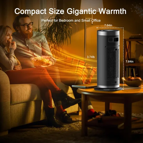 Miniatura 2 de Calentador de espacio, calentadores eléctricos portátiles de 1500 W para uso en interiores con control remoto y termostato, 4 modos, temporizador