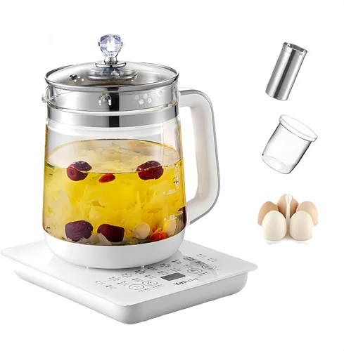 Hervidor eléctrico, olla eléctrica grande de 1.8 L con infusor de té y taza de guiso, estante para huevos, hervidor eléctrico multifunción 18 en 1