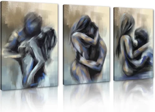 Miniatura 25 de Novatique 3 piezas de arte de pared sexy en blanco y negro para parejas desnudas, decoración de pared abstracta de amor para mujeres y hombres, arte