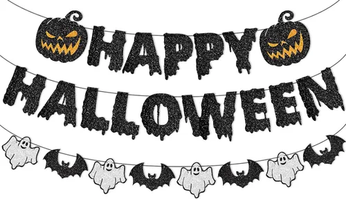 Cartel de Feliz Halloween, guirnalda de papel para colgar, decoración de calabaza sangrienta, telón de fondo de fotos para pared, hogar, manto,