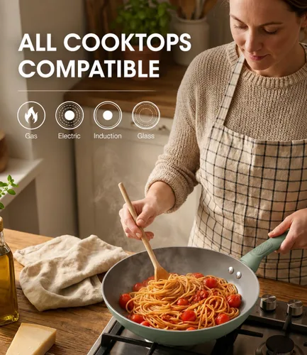 Miniatura 7 de USELUCK Sartén antiadherente de cerámica de 9.5 pulgadas, sartén para tortilla sin PFOA, utensilios de cocina de aluminio compatibles con inducción
