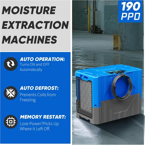Miniatura 2 de 190PPD Commercial Dehumidifier with Pump for Basement-6000Sq.Ft. Warehouse, Large Space Crawl Space Dehumidifier for Efficient Water Damage Azul