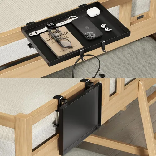 Miniatura 10 de Magheo Estante plegable para mesita de noche, estante de metal con clip para litera superior, bandeja de mesa auxiliar de cama resistente para Negro