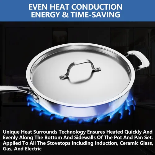 Miniatura 4 de Nuwave Pro-Smart - Juego de utensilios de cocina de acero inoxidable de 9 piezas, resistente de tres capas de 0.122 in de grosor, 18/10SS, diseño
