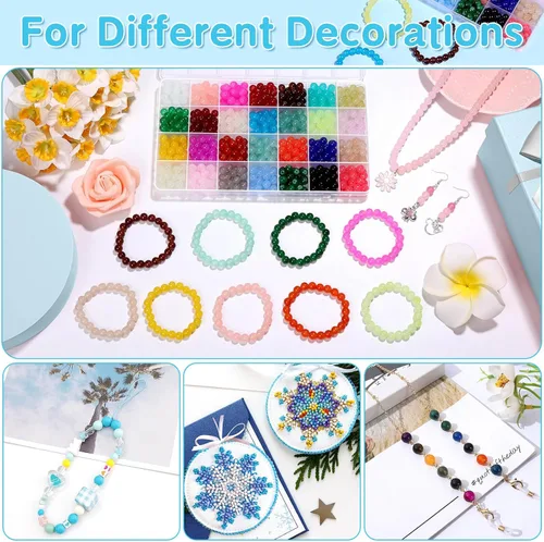 Miniatura 4 de shynek 1400 Piezas Cuentas de Vidrio Redondas de 8mm para Hacer Joyas, 28 Colores Cuentas de Cristal para Pulseras Hacer Joyas y Manualidades DIY