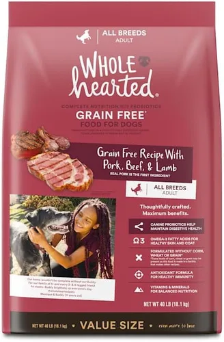 WholeHearted by Petco - Receta de carne de cerdo y cordero sin granos, comida seca para perros, 40 libras.