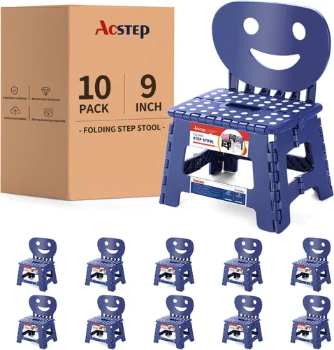 Miniatura 6 de ACSTEP Taburete plegable con soporte de espalda para niños, taburete de 9 pulgadas para niños y niñas, taburete de cocina al aire libre