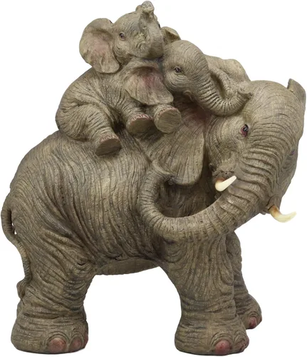 Ebros - Estatua de elefante de vida silvestre y 2 terneros a cuestas, 10.5 pulgadas de alto, resina de safari, elefantes, escultura familiar,