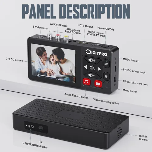 Miniatura 6 de Convertidor VHS a Digital 2.0, video HD a grabadora de convertidor digital con control remoto, convertir grabación de audio de video analógico