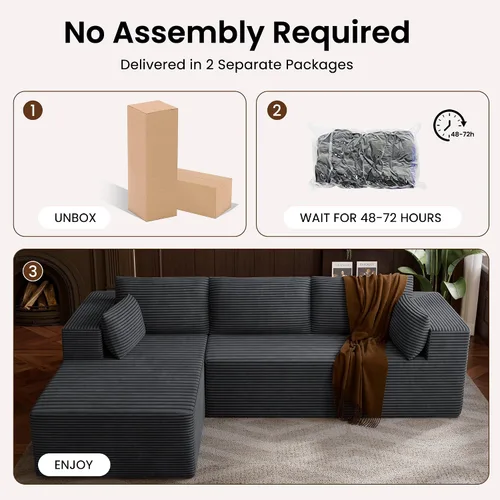 Miniatura 6 de Sofás seccionales sin hueso de 106 pulgadas para sala de estar, sofá modular en forma de L con asiento profundo de gran tamaño orientado a la Gris