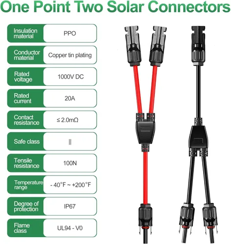 Miniatura 7 de OYMSAE Conectores solares 30A - Kit de cable adaptador paralelo de rama en Y impermeable para panel solar