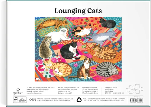 Miniatura 3 de Galison Gatos Descansando – Rompecabezas de 1000 Piezas Con Hermosas Obras de Arte de Diversos Amigos Felinos Descansando en Coloridas Colchas