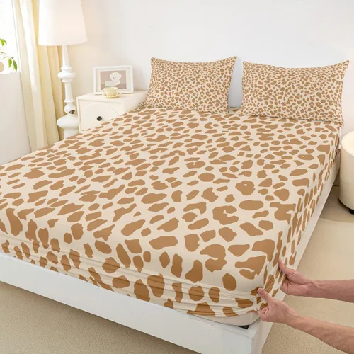 Miniatura 38 de Juego de sábanas con estampado de manchas de piel de cheetah abstracto, sábana bajera tamaño individual para niños, niñas y mujeres, decoración