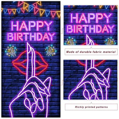 Miniatura 3 de Cartel de feliz cumpleaños con labios sensuales de neón, decoración temática para despedida de soltera, boda, noche, despedida de soltera, despedida