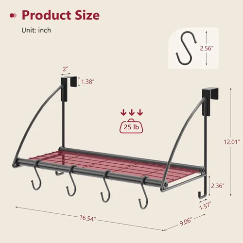 Miniatura 2 de Tajsoon Percha para colgar sobre la puerta con estante de almacenamiento y 6 ganchos, perchero para colgar abrigos, perchero de puerta para baño