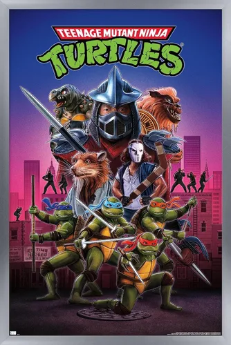 Miniatura 11 de Teenage Mutant Ninja Turtles (1990) - Póster de pared de una hoja, 22.4 pulgadas de largo x 14.7 pulgadas de ancho, versión enmarcada de madera