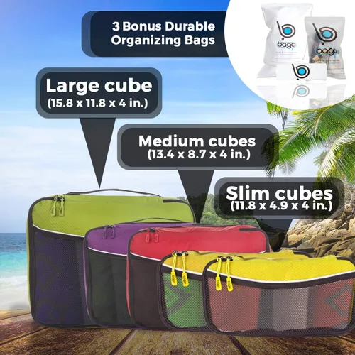 Miniatura 6 de Bago Cubos de embalaje para maletas y bolsas de viaje, juego de 7 bolsas organizadoras de equipaje y maleta, cubos de compresión para organizador