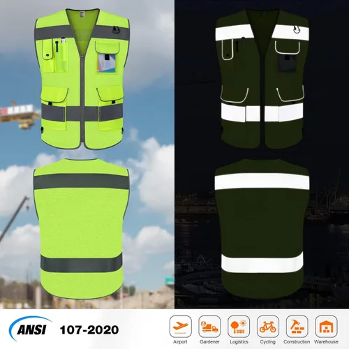 Miniatura 2 de TCCFCCT Chaleco de seguridad de malla para hombres y mujeres, chaleco de alta visibilidad con 9 bolsillos para seguridad, chaleco reflectante