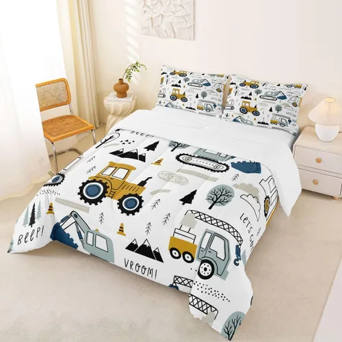 Miniatura 5 de Feelyou Juego de edredón de dibujos animados para niños, juego de ropa de cama de construcción para niños pequeños, equipo de decoración de Multi 09