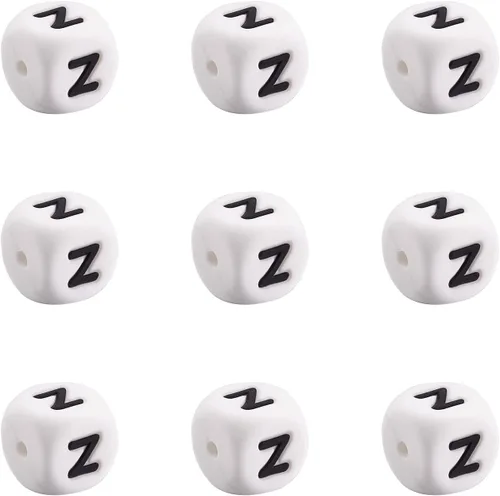 Miniatura 44 de FASHEWELRY 36 cuentas de silicona redondas del alfabeto A-Z, cuentas focales de goma de vaca para pulseras, collares, llaveros, fabricación de joyas
