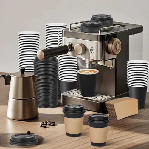 Miniatura 4 de Ginkgo Tazas de papel desechables para café de 8 onzas (paquete de 100) con tapas y mangas, resistentes al calor, a prueba de fugas, tazas de papel