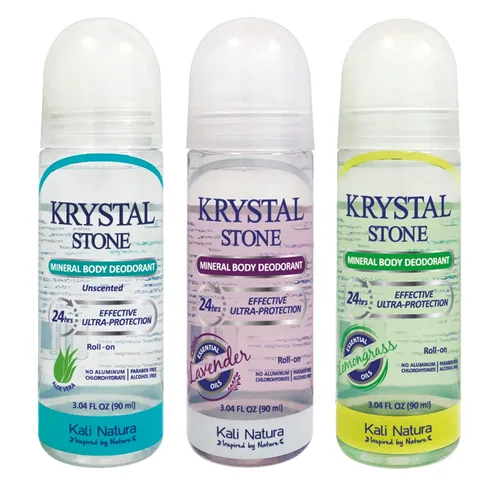 KRYSTAL STONE Desodorante 3 unidades Roll On de alumbre de potasio con aloe vera y aceites esenciales - VEGANO. SIN CRUELDAD. ECOLÓGICO
