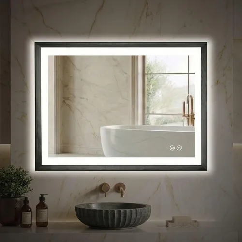 Miniatura 9 de HOUSE REFLECTION Espejo de baño LED de 20 x 28 pulgadas, marco negro, espejo de tocador antivaho con función de memoria, luz regulable y vidrio