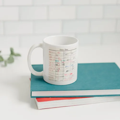 Miniatura 5 de Joyful Moose Taza de café con tarjeta de fecha de vencimiento de la biblioteca, regalo para lectores, bibliotecarios