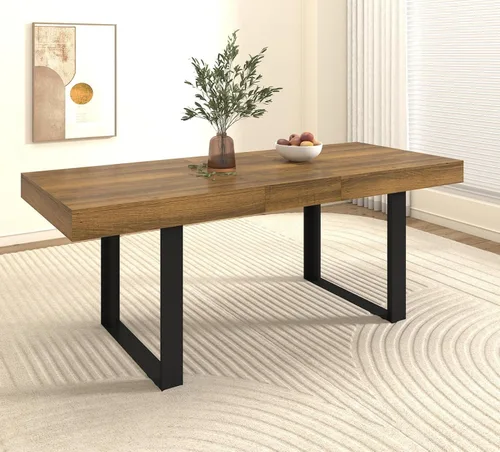 Miniatura 19 de Mesa de comedor extensible de 62.99 a 78.7 pulgadas para 6, 8 y 10, moderna mesa expandible de cocina de madera de granja, mesas de conferencias