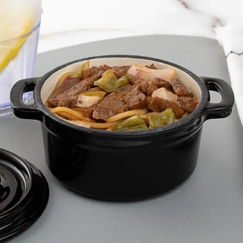 Miniatura 3 de Restaurantware Mini cacerola de 8 onzas, 1 mini horno holandés con tapa, esmaltado redondo de hierro fundido negro, mini cocotte resistente