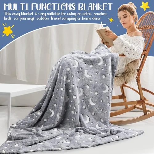 Miniatura 7 de 2 mantas que brillan en la oscuridad, regalos de Navidad y cumpleaños para niños, manta de franela suave y cálida para niños y niñas, 47 x 59