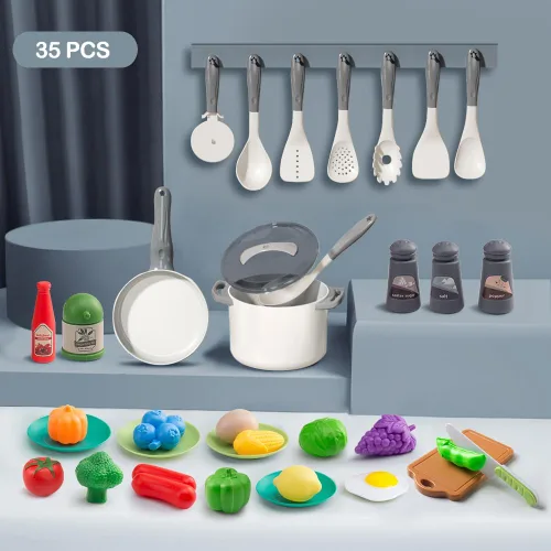 Miniatura 2 de 35 piezas de accesorios de juguete de cocina para niños, juego de cocina de simulación para niños pequeños con ollas, sartenes, utensilios, juego