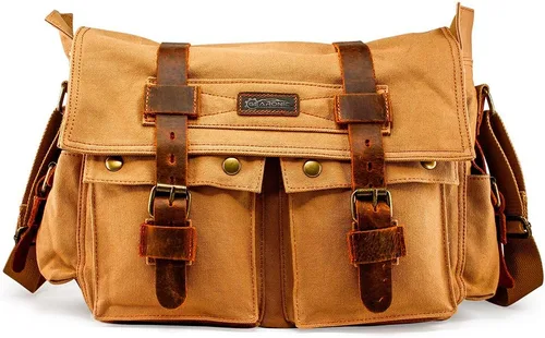 Bolsa de mensajero para portátil vintage, de lona, de cuero, bandolera, bolso de hombro para computadora, viaje, oficina, bolso de mensajero