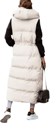 Miniatura 3 de Shanfetl Chaleco largo acolchado con capucha para mujer, sin mangas, chaleco acolchado, abrigo de invierno